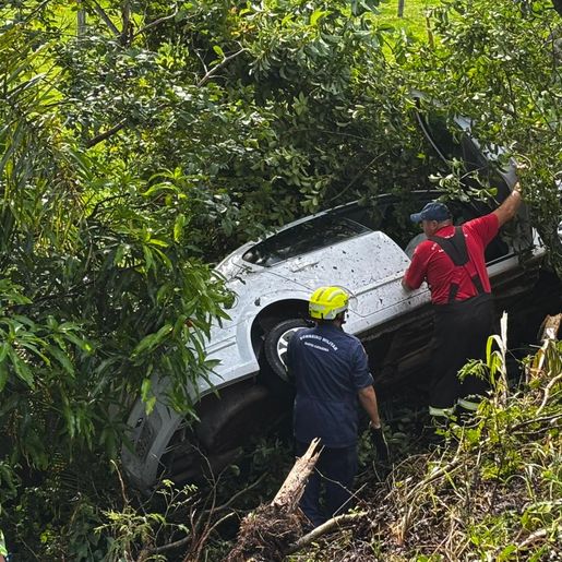 Veículo sai da pista e cai em barranco na BR 282, entre SMO e Maravilha
