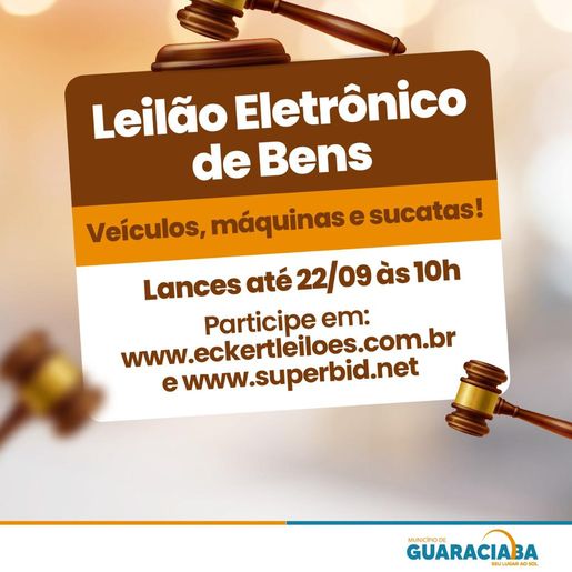 Guaraciaba abre leilão eletrônico com veículos, máquinas pesadas e sucatas