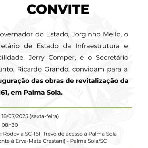 Governo do Estado inaugura obra de revitalização da SC-161 nesta sexta-feira, 18