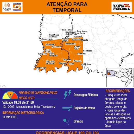 Defesa Civil alerta para possibilidade de temporais na região nas próximas horas