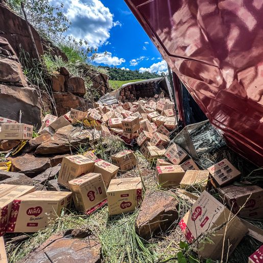 Tombamento de carreta deixa dois feridos na BR-282; vídeo