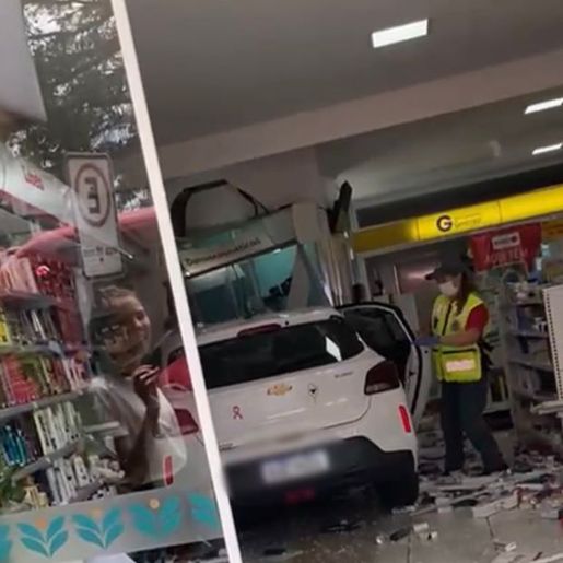 VÍDEO: Condutora perde o controle da direção e veículo invade farmácia em GBA