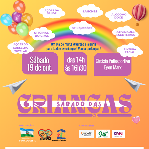 Sábado das Crianças será realizado em Iporã do Oeste neste fim de semana