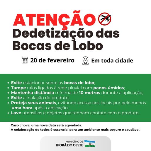 Iporã do Oeste realiza dedetização de bocas de lobo nesta quinta