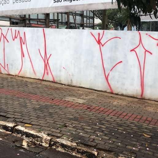 Homem picha parede de empresa em São Miguel do Oeste; assista