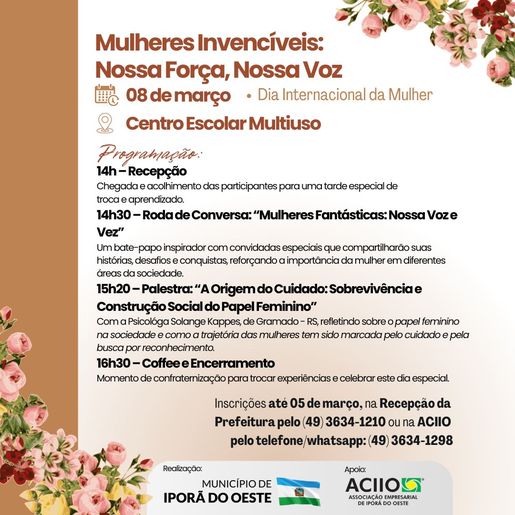 Iporã do Oeste terá evento especial alusivo ao Dia Internacional da Mulher
