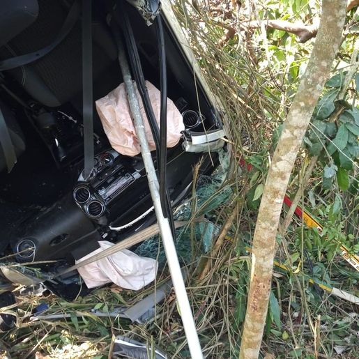 Homem morre após carro ficar pendurado em árvore em Santa Catarina