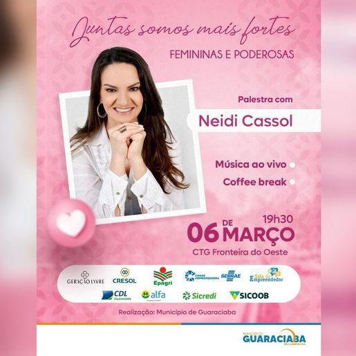 Guaraciaba prepara evento gratuito para homenagear as mulheres no dia 6 de março