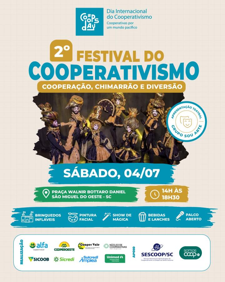 Núcleo de Cooperativas promove festival gratuito em São Miguel do Oeste