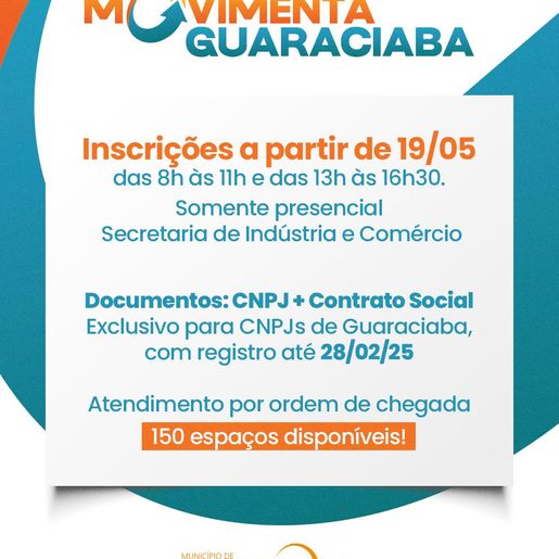 Guaraciaba abre inscrições para 1ª edição da feira "Movimenta Guaraciaba"