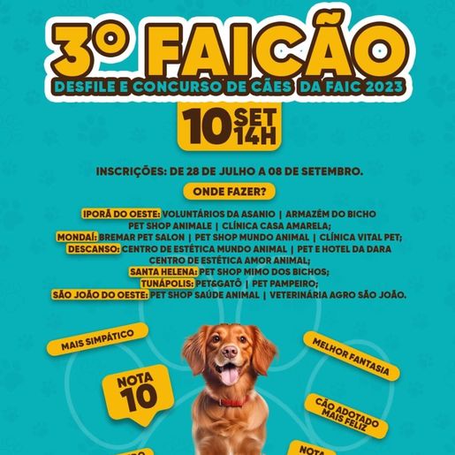 Abertas as inscrições para o desfile e concurso de cães da 10ª FAIC