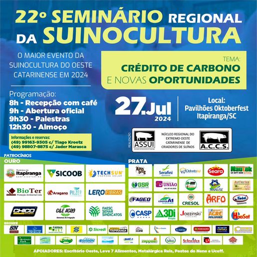 Itapiranga será sede do 22º seminário da suinocultura