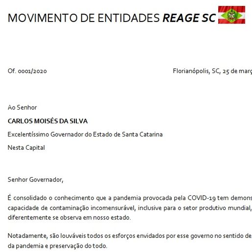 Mais de 50 entidades comercias de SC pedem retomada das atividades