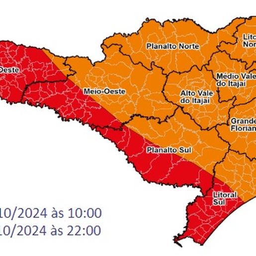 Defesa Civil emite alerta para tempestades severas no Extremo Oeste de SC