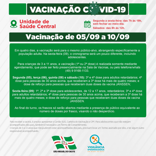 Divulgado o cronograma de vacinação contra COVID para a próxima semana