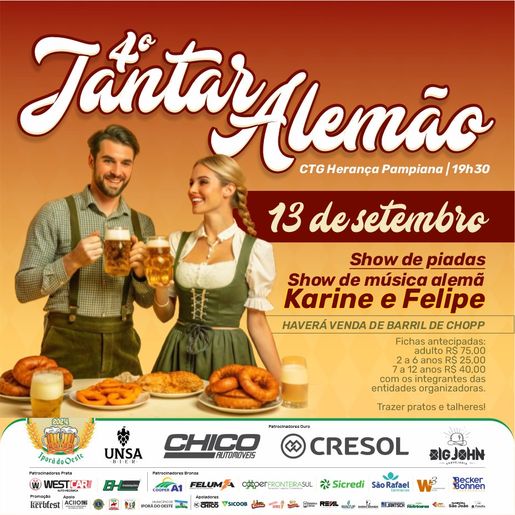 4º Jantar Alemão será atração na Kerbfest de Iporã do Oeste