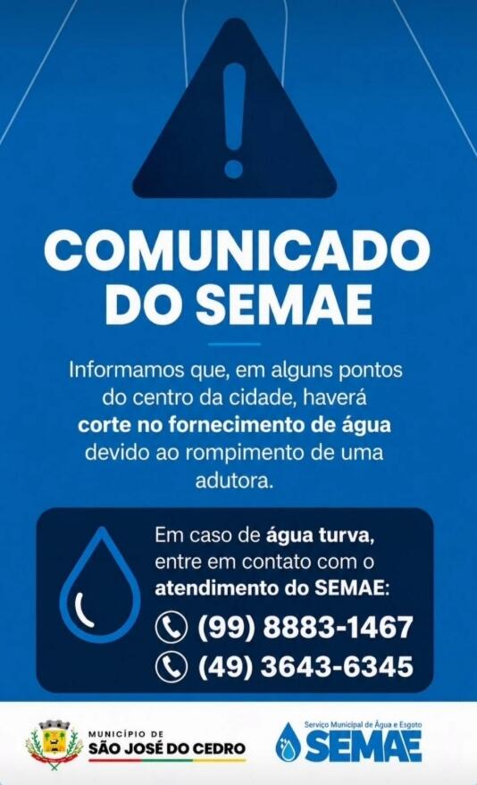Vazamentos interrompem abastecimento de água no Centro de São José do Cedro