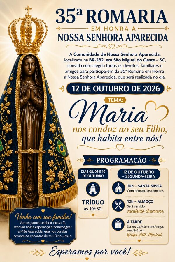 Comunidade da Linha Aparecida realiza 35ª Romaria no dia 12 de outubro em SMO