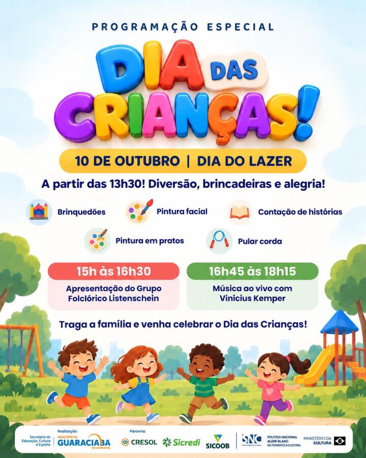Guaraciaba realiza Dia do Lazer neste sábado em comemoração ao Dia das Crianças
