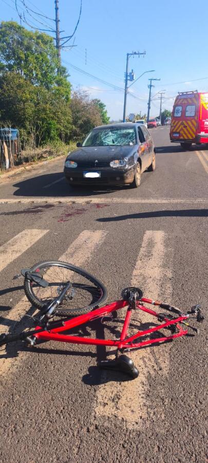 Adolescente fica ferido em acidente entre bicicleta e carro em Cunha Porã