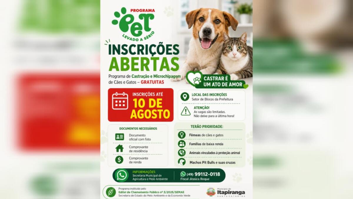 Itapiranga recebe mais de R$ 70 mil reais quase 400 castrações de animais
