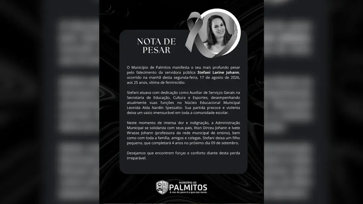 Identificada mulher morta após disparo feito por adolescente em Palmitos