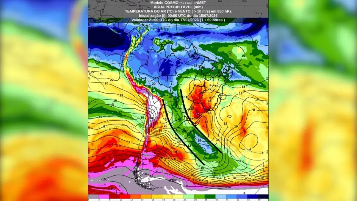 Rio atmosférico aumenta risco de temporais no Sul do Brasil, alerta Inmet