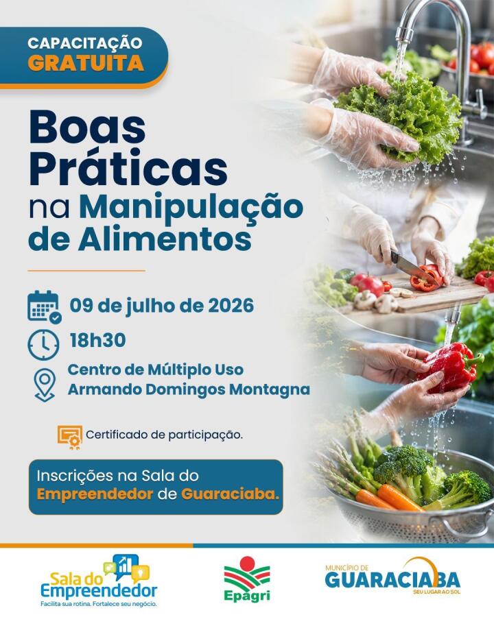 Guaraciaba promove curso sobre manipulação segura de alimentos no dia 9