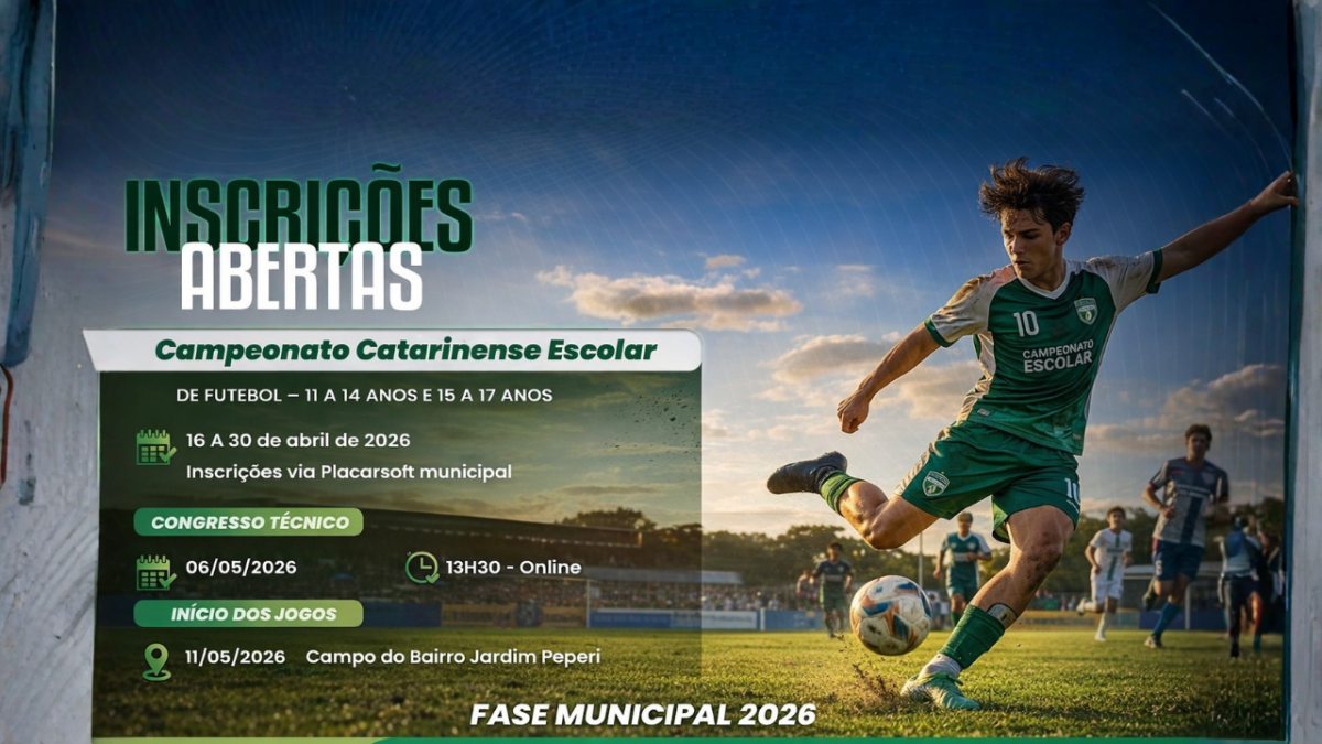 Inscrições abertas para o Campeonato Catarinense Escolar de Futebol em SMO
