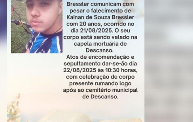 Velório de jovem que caiu de telhado será em Descanso nesta sexta