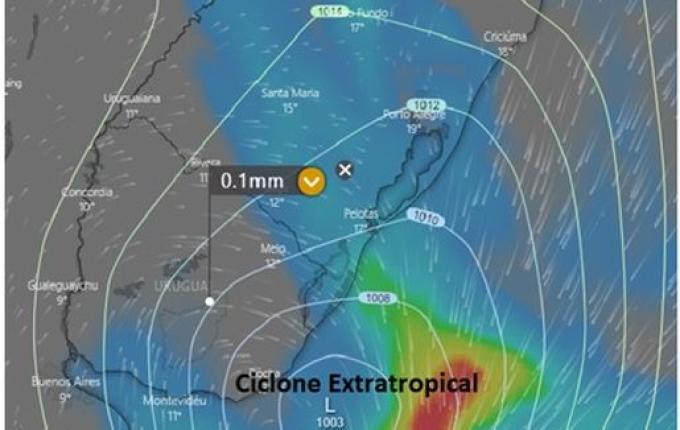 Ciclone extratropical se forma próximo à costa do Uruguai