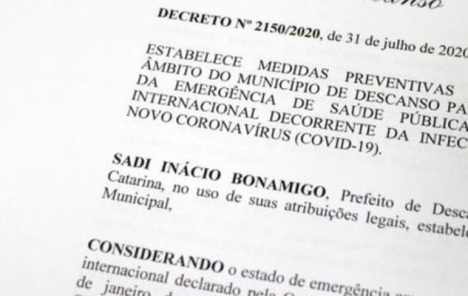 Prefeito de Descanso assina decreto com medidas restritivas