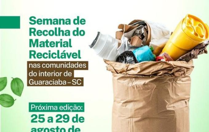 Guaraciaba inicia nova coleta de recicláveis no interior na próxima semana