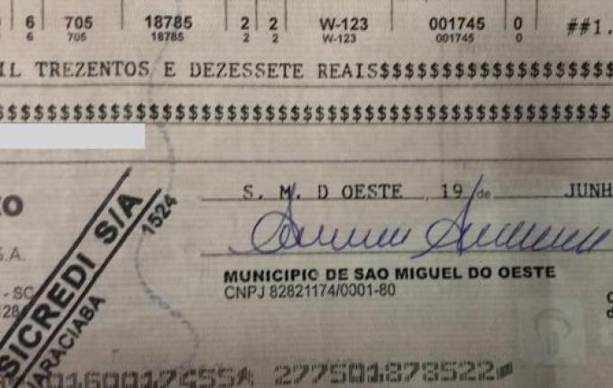 Município alerta para cheques falsos em nome de São Miguel do Oeste