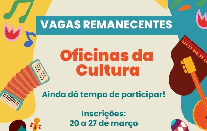 Inscrições abertas para vagas remanescentes das Oficinas da Cultura 2026, em SMO