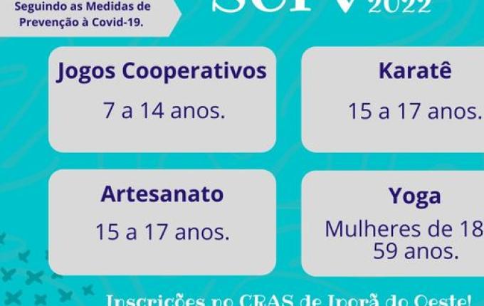 Inscrições para oficinas do CRAS de Iporã do Oeste encerram na sexta-feira