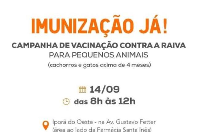 Iporã do Oeste terá vacinação contra raiva neste sábado