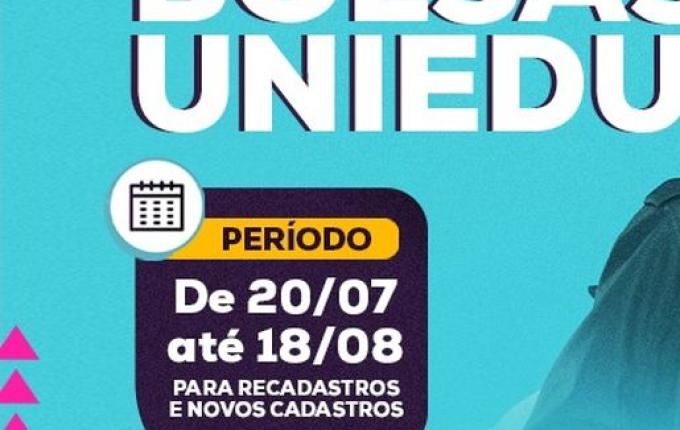 Inscrições para concorrer a bolsas do Uniedu podem ser realizadas até 18 de agosto