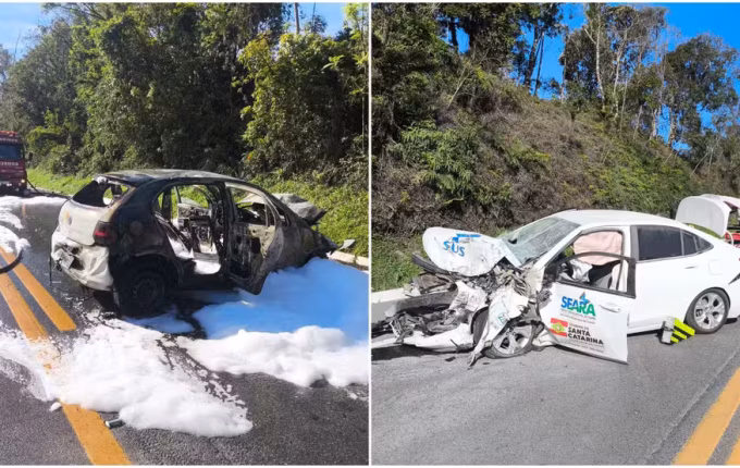Paciente morre em colisão envolvendo veículo da Saúde de Seara na BR-470