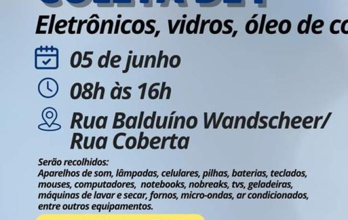 Iporã do Oeste terá coleta de materiais eletrônicos, vidros e óleo de cozinha nesta quarta feira