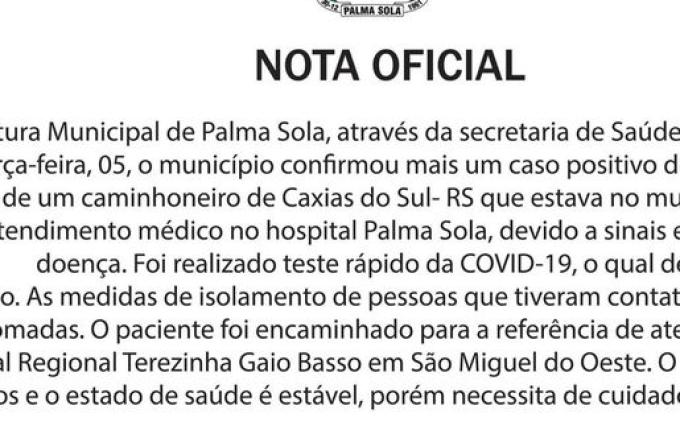 Palma Sola confirma o segundo caso de Coronavírus