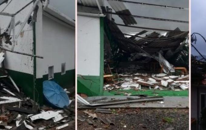 Fúria do vento derruba barracão e árvores em Herval d’Oeste; há indícios de tornado