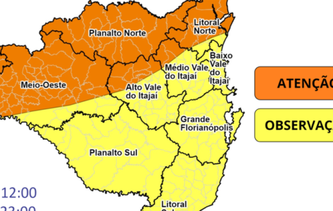 Defesa Civil alerta para temporal com raios, rajadas de vento e granizo no Oeste de SC