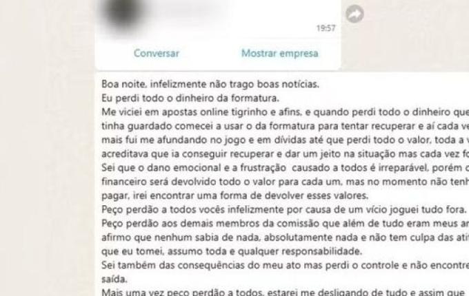 Estudante de Direito de SC perde R$ 77 mil guardado para formatura no Jogo do Tigrinho