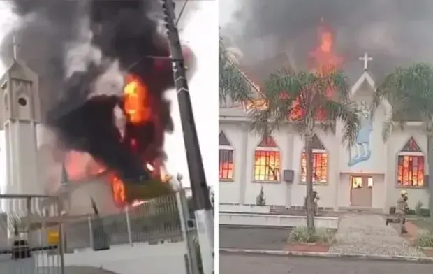Incêndio destrói igreja em Treze de Maio, no Sul de SC