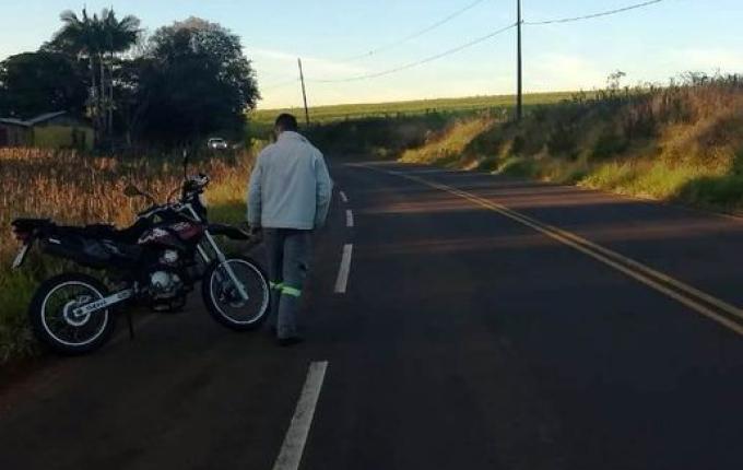 Cachorro atravessa pista e causa queda de motociclista na SC 496