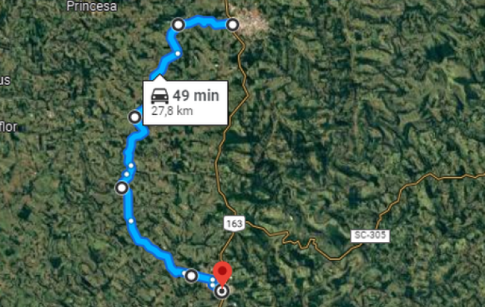 Veja uma das rotas alternativas para transitar durante as obras na BR-163