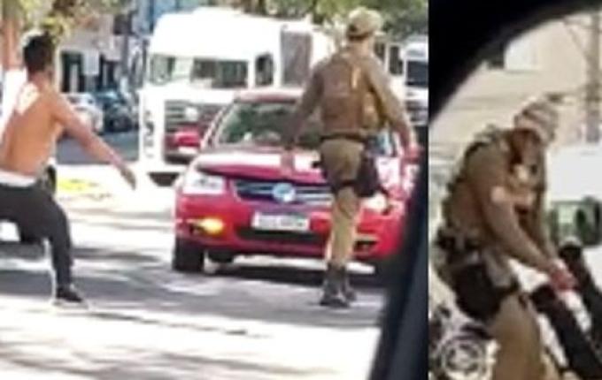 VÍDEO: Homem joga objeto contra Policial Militar em Chapecó