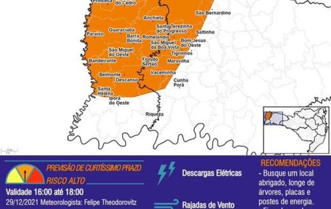 Defesa Civil alerta para temporais, ventania e granizo na região nesta quarta-feira