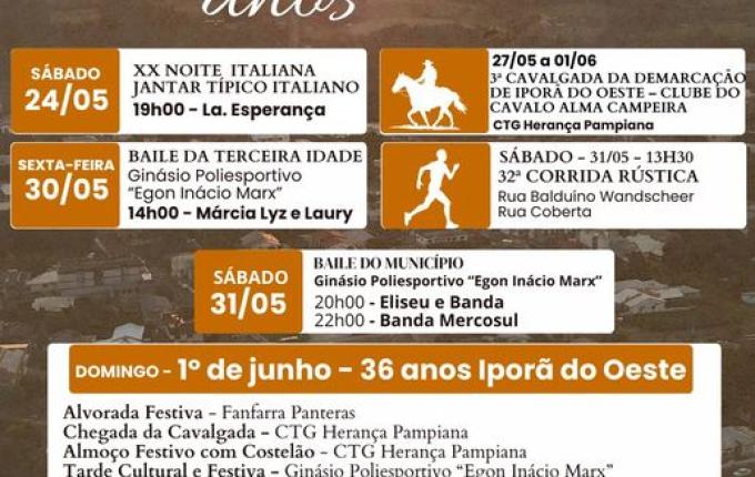 Iporã Do Oeste vive no fim de semana festividades de aniversário